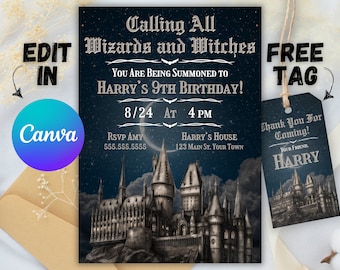 Editable Wizards Witches Birthday Invitation Magical Birthday Canva Invite Castle Wizardry Party Instant Download Printable Template Digital