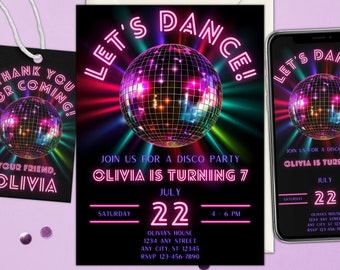 Neon Disco Party Invitation: Editable Printable Template (Digital Download)