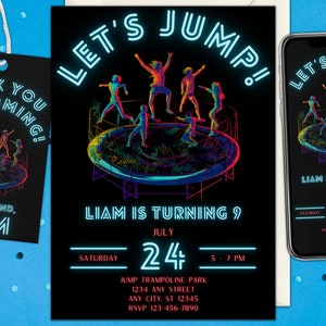 Bearbeitbarer Trampolinpark-Geburtstagseinladung Minimalist-Boy-Trampolin-Einladung Sprungparty-Einladung Sprung-Geburtstagsfeier-Einladung Sprung-Einladung