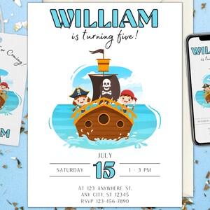 Minimalist Pirate Invitation Set Pirate Birthday Invitation Pirate Editable Invitation Canva Template Pirate Thank You Instant Download Edit