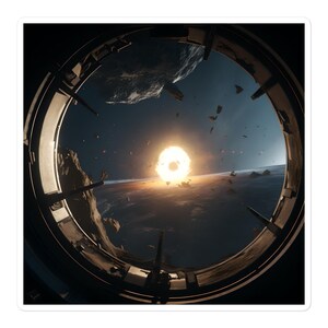 Peut inclure: Vue de l'intérieur d'un vaisseau spatial regardant un soleil brillant et ardent avec un anneau autour de lui. Le soleil est entouré d'un champ d'astéroïdes et de débris.