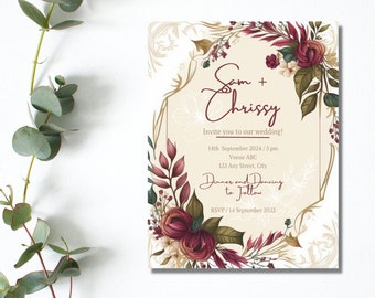 Printable Wedding Invitation - Instant Download - Editable Template - Modern Wedding  - Wedding Stationery - Floral Wedding
