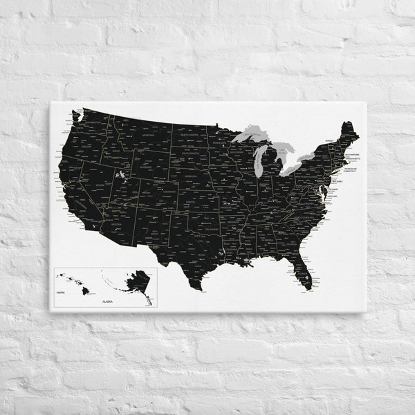 Deine Reisen, deine Art: Travel with US – USA Pinnwand Karte (100x70 cm) in modernem Schwarz-Weiß, anpassbar, stilvoll, unvergesslich!