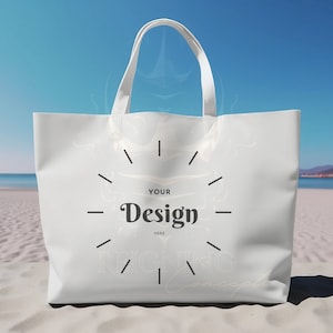 Strandtasche Mockup, Anpassen, Ganz Weiß, Tote Mockup, Pooltasche, Weiße Tasche Mockup, Mockup Designs, Strandleben, Mockup Designs, Strandtasche