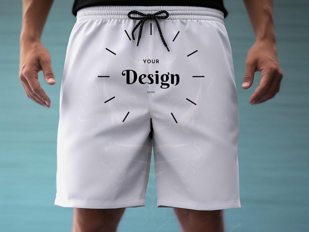 Board Shorts Mockup, Swim Trunks Mockup, All White, Customize, Beach