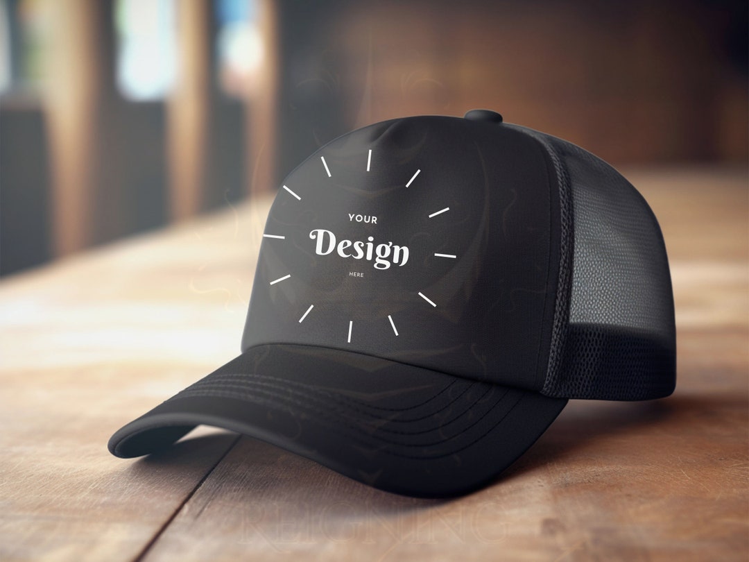 Black Hat Mockup Trucker Hat Mockup All Black Customize - Etsy