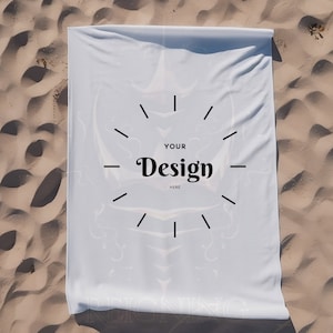 Oversize Beach Towel Mockup, Blanket Mockup, All White, Beach Blanket, Customize, Oceanview, Waves, Oversized Blanket, Towel Mockup