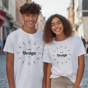 Couples White Shirt Mockup, Young Adults Mockup, All White, T-Shirt Mockup, Classic Tee, Blank Shirts, Mockup Designs, White T-Shirt