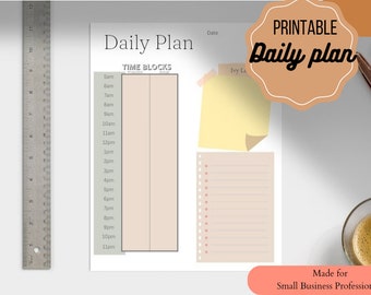 Planificador imprimible para profesionales de pequeñas empresas. Planificador diario, productividad y trabajo profundo, utiliza el bloque de tiempo de Cal Newport y el método Ivy Lee