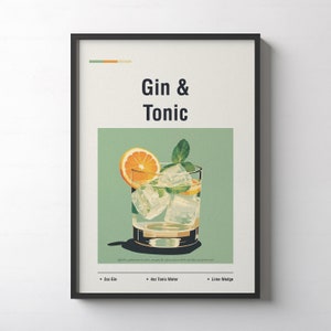 Gin Tonic Poster, Gin and Tonic, Gin Lover Gift, Gin Tonic, Gin Tonic Poster, Gin Posters, Gin and Tonic Poster, Cocktail Poster