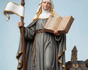Santa Brígida de Suecia, patrona católica de Europa y de las viudas, figura religiosa impresa en 3D, regalo místico para peregrinos - Pintada a mano a todo color