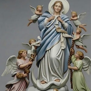 Staty av vår fru, knutupplösaren — Virgen Desatanudos. Katolsk Mariastaty — 3D-utskriven - Handmålad i fullfärg