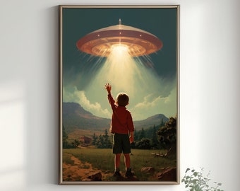 UFO Poster, Large UFO Wall Art, Large Framed Art, Home Decor, Trippy Wall Art, 1950s Wall Art, Living Room Decor, Large Art Print