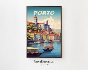 Porto Travel Poster, Portugal Wall Decor, Portugal Travel Poster, Port of Porto Poster, Porto City Art, Portugal Wall Art, Large Wall Art