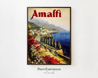 Amalfi Coast Italy Print | Vintage Travel Poster | Mediterranean Coastal Wall Art | Italian Riviera Decor | DIGITAL DOWNLOAD | PRINTABLE Art
