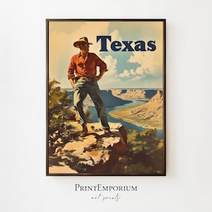 Vintage Texas Cowboy Poster, Classic Western Decor, Desert Landscape Print, PRINTABLE Cowboy Art, Southwestern Wall Art, DIGITAL DOWNLOAD