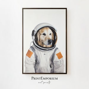 Golden Retriever Astronaut Art Print, Pet Wall Art, Golden Retriever Gift, Dog Wall Art, Home Decor, Pet Painting, Funny Pet Art, Cute Gift