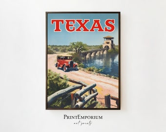 Vintage Texas Reiseplakat, rustikale westliche Dekoration, Wüstenlandschaft, Retro Wandkunst, südwestliche Wandkunst, DRUCKBARE antike Kunst