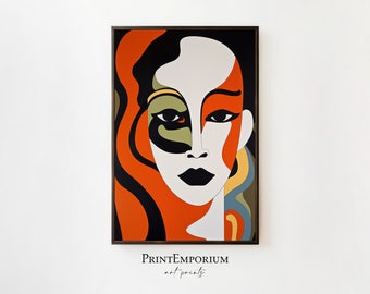 Abstract Face Painting, Abstract Figure Painting, Modern Art Print, Colorful Wall Art, Abstract Portrait, Bedroom Wall Decor, Large Wall Art