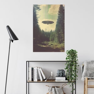 UFO Poster, große UFO Wand, große gerahmte Kunst, Wohnkultur, Trippy Wandkunst, UFO Raumschiff Kunstwerk, Wohnzimmer Dekor, großer Kunstdruck Bild 5