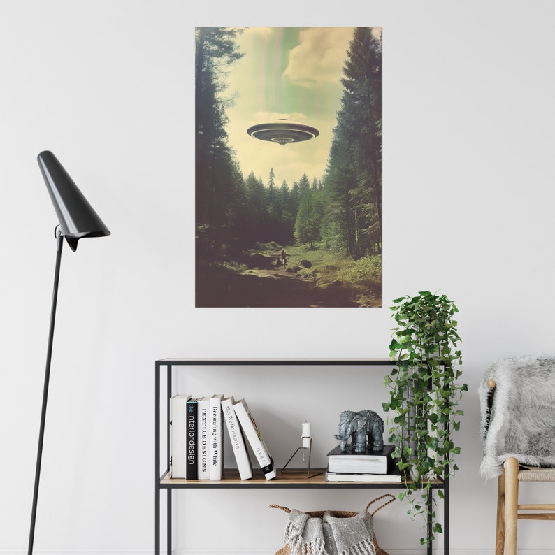 UFO Poster, große UFO Wand, große gerahmte Kunst, Wohnkultur, Trippy Wandkunst, UFO Raumschiff Kunstwerk, Wohnzimmer Dekor, großer Kunstdruck Bild 5