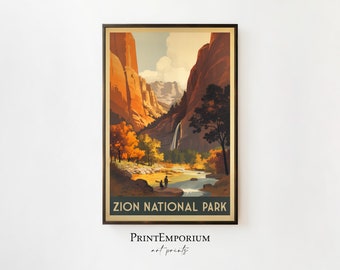 Zion National Park Poster, Vintage Travel Poster, National Park Poster, Zion Poster, Zion Art Print, Desert Art, Large Framed Art