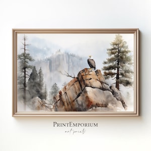 Watercolor Bald Eagle Art Print, Eagle Wall Art Painting, Nature Wall Decor, Rustic Wall Art, Wilderness Art, Cabin Decor, Large Wall Art