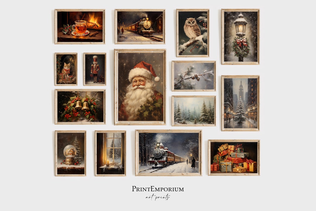 Christmas Eve Wall Decor Gallery SET of 15 Vintage PRINTABLE Wall Art