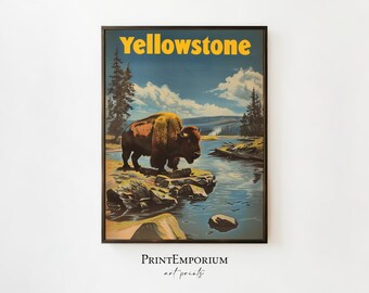 Vintage Yellowstone Travel Poster, National Park Print, Retro Wall Art, American Wilderness, DIGITAL DOWNLOAD, Large PRINTABLE Wall Art