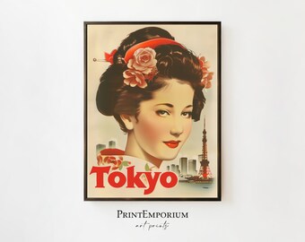 Retro Tokio Japan-print | Vintage reisposter | Japans toerisme | Aziatische muurkunst | Decor uit het midden van de eeuw | DIGITALE DOWNLOAD | AFDRUKBARE kunst