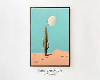 Minimalist Desert Print, Southwestern Wall Art, Boho Wall Art, Desert Painting, Arizona Art, Cactus Painting, Cactus Print, Large Art