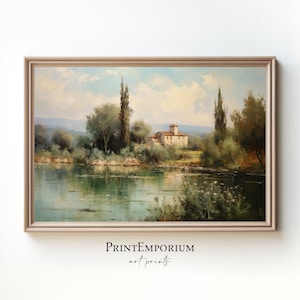 Italian Countryside Landscape Wall Art, Vintage Painting, Italy Art Print, Fine Art Print, Italy Painting, Large Wall Art, Rustic Wall Decor
