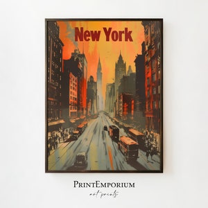 New York City Print | Vintage Travel Poster | Retro Wall Art | Art Deco Print | Manhattan Cityscape | Midcentury Art | DIGITAL PRINTABLE Art
