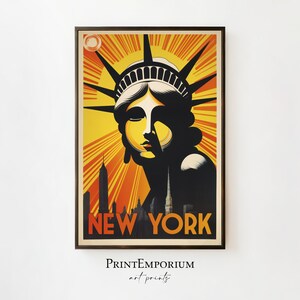 Retro New York City Poster | Statue of Liberty Travel Print | NYC Wall Decor | Art Deco Style Poster | American Travel Art | Framed Poster