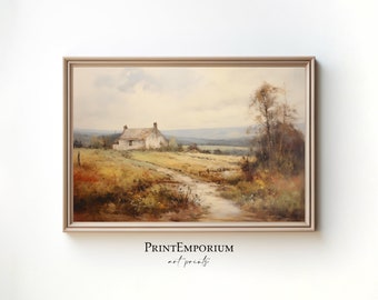PRINTABLE Landscape Art | Rustic English Countryside Cottage Print | Vintage European Farmhouse Wall Decor | Digital Download Painting