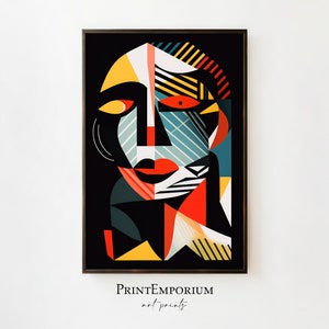 Abstract Face Painting, Cubist Face Abstract, Modern Art Print, Colorful Wall Art, Abstract Portrait, Bedroom Wall Decor, Large Wall Art