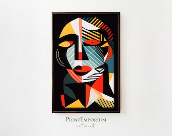Abstract Face Painting, Cubist Face Abstract, Modern Art Print, Colorful Wall Art, Abstract Portrait, Bedroom Wall Decor, Large Wall Art
