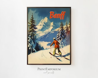 Vintage Banff Canada Poster | Classic Ski Print | Retro Travel Wall Art | Canadian Rockies Decor | Rustic PRINTABLE Art | Large Wall Art