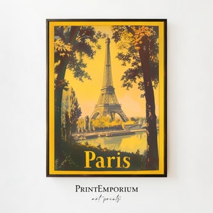 Vintage Paris Travel Poster, Classic Eiffel Tower Print, Retro French Cityscape Art, Paris Tourism Decor, Elegant European Wall Art