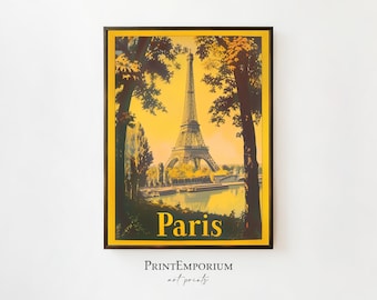 Vintage Paris Travel Poster, Classic Eiffel Tower Print, Retro French Cityscape Art, Paris Tourism Decor, Elegant European Wall Art