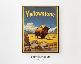Vintage Yellowstone Travel Poster, National Park Print, Retro Wall Art, American Wilderness, DIGITAL DOWNLOAD, Large PRINTABLE Wall Art