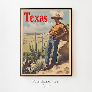 Vintage Texas Travel Poster | Western Cowboy Print | Southwestern Desert Art | Rustic Old West Ranch Decor | PRINTABLE Digital Download