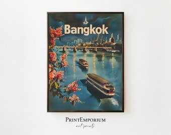 Bangkok Thailand Print | Vintage Travel Poster | Exotic Cityscape Wall Art | Asian Urban Decor | DIGITAL DOWNLOAD | PRINTABLE Art