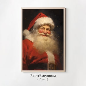 Santa Claus Printable Portrait Painting, Vintage Christmas Wall Art, Holiday Xmas Wall Decor, Rustic Christmas Art, Festive Wall Art Print