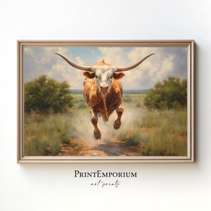 Longhorn Cow Painting, Cow Art Print, Western Wall Decor, Rustic Wall Art, Texas Longhorn Art, Farmhouse Wall Decor, Longhorn Wall Art