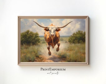 Longhorn Cow Painting, Cow Art Print, Western Wall Decor, Rustic Wall Art, Texas Longhorn Art, Farmhouse Wall Decor, Longhorn Wall Art