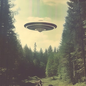 UFO Poster, große UFO Wand, große gerahmte Kunst, Wohnkultur, Trippy Wandkunst, UFO Raumschiff Kunstwerk, Wohnzimmer Dekor, großer Kunstdruck Bild 2