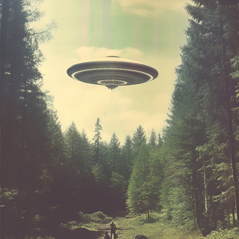 UFO Poster, große UFO Wand, große gerahmte Kunst, Wohnkultur, Trippy Wandkunst, UFO Raumschiff Kunstwerk, Wohnzimmer Dekor, großer Kunstdruck Bild 2