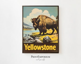 Yellowstone National Park Print, Vintage Travel Poster, Retro Wilderness Art, American Landscape, DIGITAL DOWNLOAD, Large PRINTABLE Wall Art