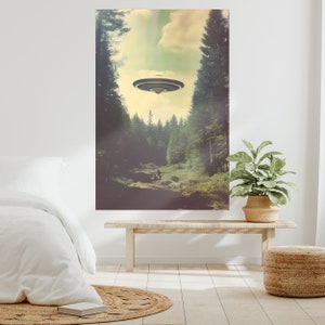 UFO Poster, große UFO Wand, große gerahmte Kunst, Wohnkultur, Trippy Wandkunst, UFO Raumschiff Kunstwerk, Wohnzimmer Dekor, großer Kunstdruck Bild 6